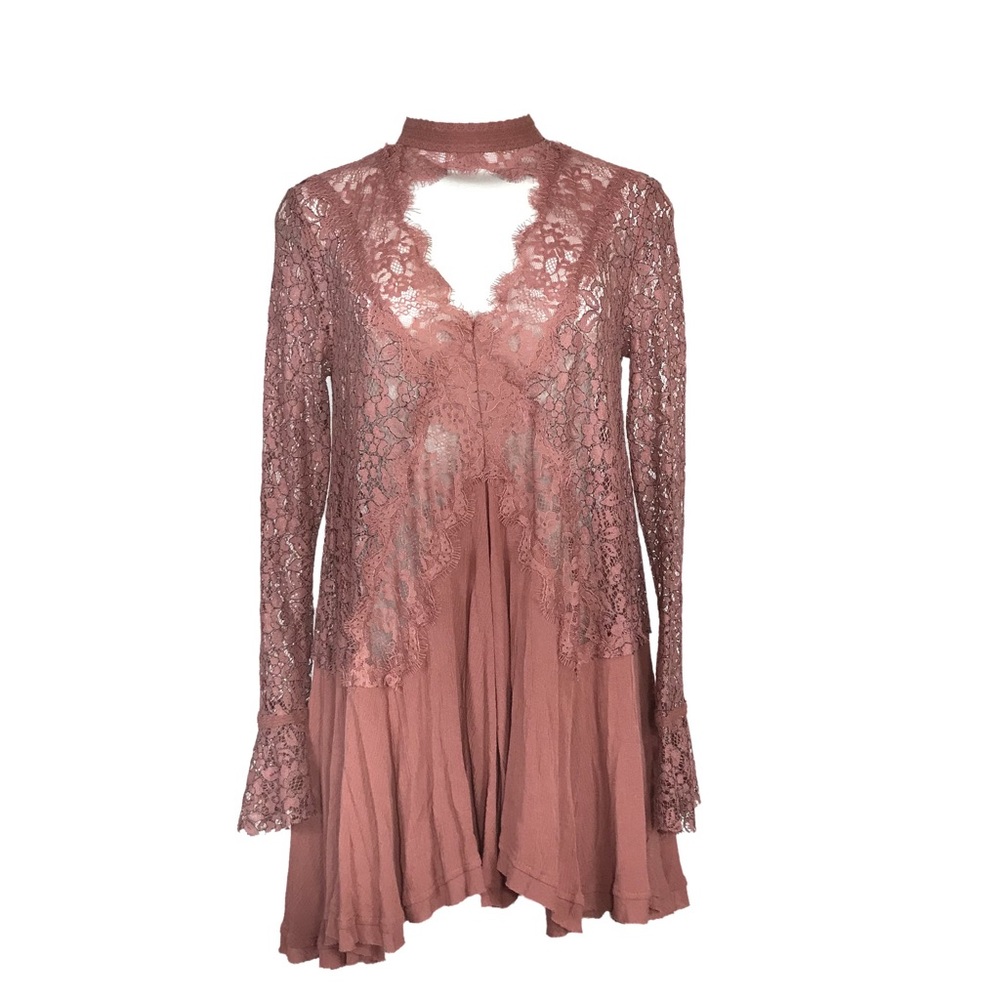 Free People Tell Tale Dress Lace Dusty Mauve XS Summer Festival Fairycore Boho